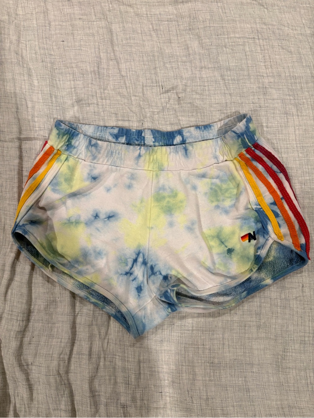 Aviator Nation Tie-Dye Athletic Shorts with Rainbow Side Stripes